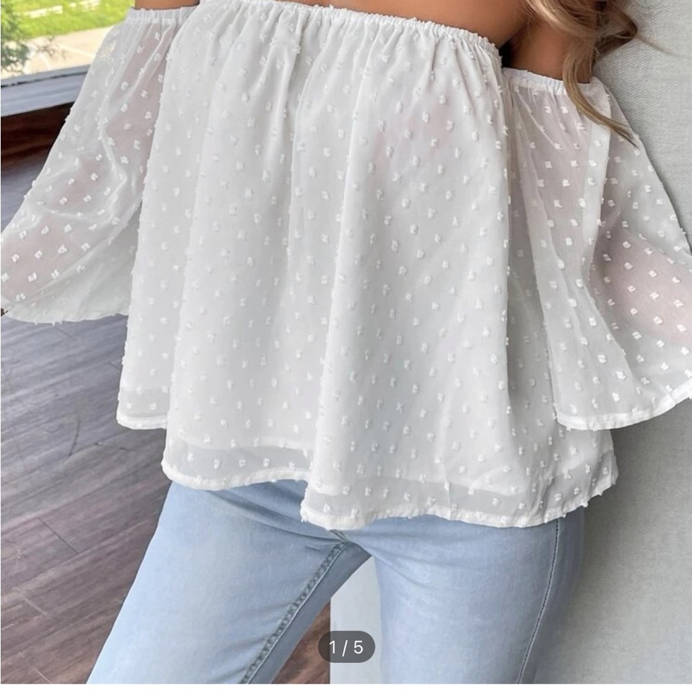 SHEIN Swiss dot off the shoulder blouse